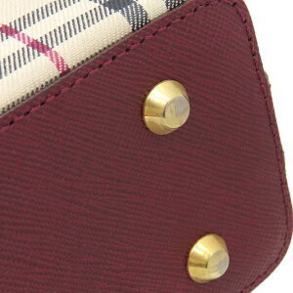 Burberry leather Shoulder Beige Hobo Tan brown canvas Check red One wine pattern - Picture 5 of 9